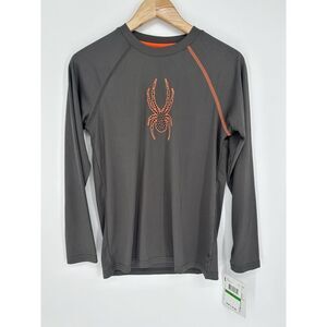 Spyder Dry WEB Boys Youth Rash Guard Swim Shirt Size Large 14-16 Orange Grey NEW